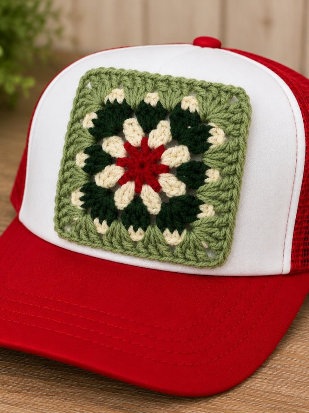 Christmas Theme granny square crochet Trucker Hat